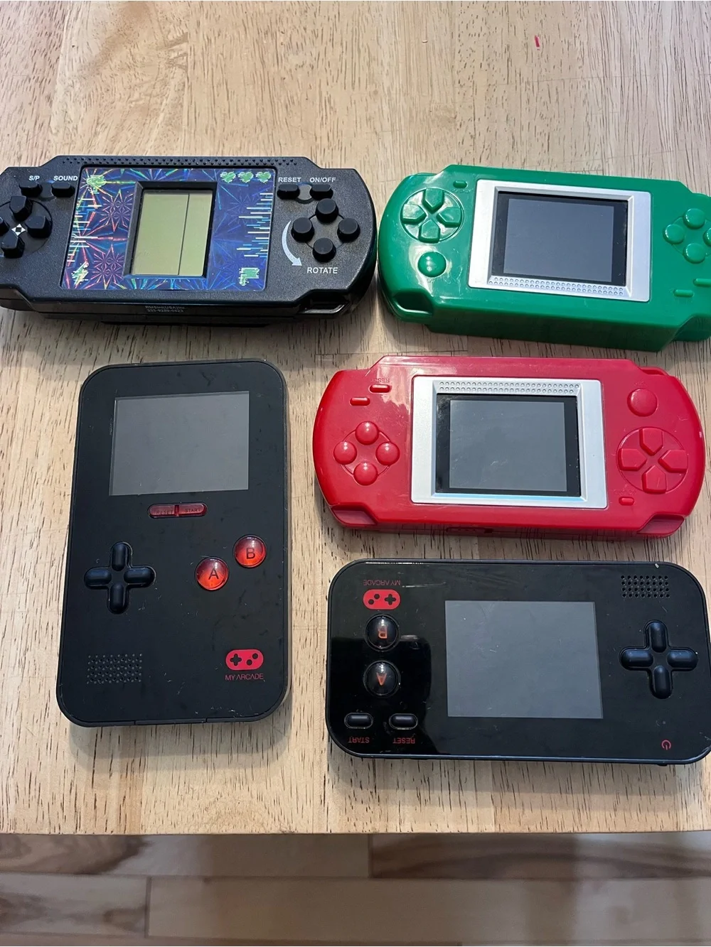 Handheld Retro Gaming Console Lot - Black, Green, Red (Various Brands)